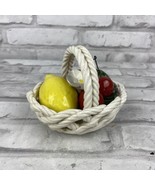 Capodimonte Italian Pottery Fruit Basket Woven Lattice Cherries Lemon Fl... - £17.46 GBP