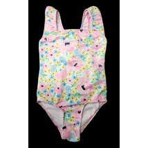 Crown &amp; Ivy Kids Girls 1-Pc Swimsuit Sz 4 Pastel Floral Ruffled Straps Back Bow - £7.76 GBP