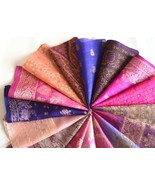 8 Inch x 16 Pieces Pink Purple Recycled Vintage Sari Scraps Craft Fabric Card - £10.87 GBP