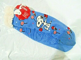 Peanuts Snoopy Blue Sherpa Lined Unisex Non-Slip 1 Size Slipper Socks - £15.17 GBP