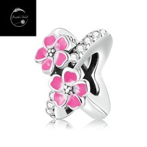 Sterling Silver 925 Pink Daisy Flower spacer Bead Charm For Bracelets With CZ - £15.40 GBP
