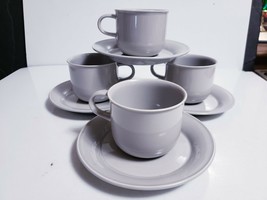 8 Pc Nancy Calhoun Solid Color &quot;Light Grey&quot; Gray Stoneware - 4 Cup &amp; Saucer Sets - £13.85 GBP