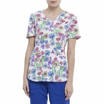 Womens Spring Floral Scrub Top Scrubstar  -V Neck M XL 2XL Garden Groove - £12.14 GBP