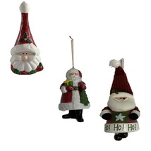 Lot of 3 Santa Claus Christmas Bells Ornaments Holiday Ceramic Cloth Decor - £9.05 GBP