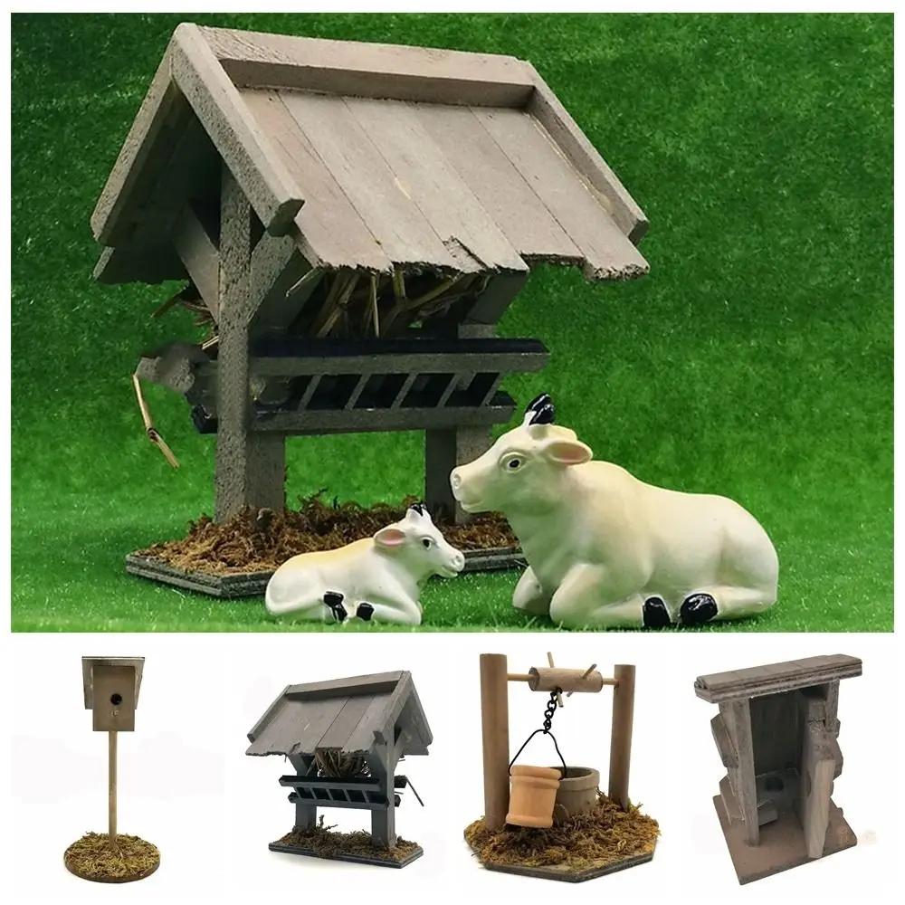 1/12 Scale Miniature Manger Figurine Wood Scene Model Dollhouse Well Lat... - $11.03+