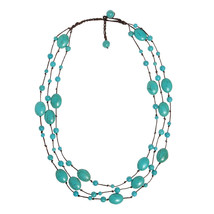 Amazing Triple Layer Green Turquoise on Cotton Rope Statement Necklace - $18.21