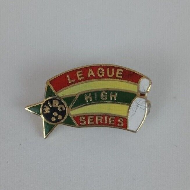 Vintage WIBC Leauge High Series Red, Green &amp; Yellow Bowling Lapel Hat Pin - $6.31