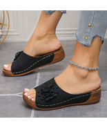 Flower Peep Toe Wedge Sandals - $43.81 CAD