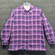 LL Bean Purple Plaid Sherpa Lined Flannel Button Down Shirt Jacket Women&#39;s Sz XS - £38.68 GBP