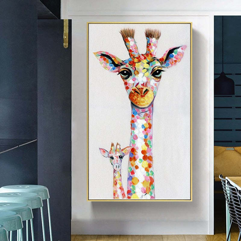Kids Room Wall Art HQ Canvas Print Animal Picture two Giraffe Family