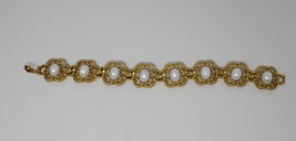 Trifari Gold Tone and White 7&quot; Link Bracelet - £31.89 GBP
