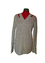 Hooked Up Sweater Grey Healther Women Size XS Cut Out Caged V Neck - £27.47 GBP