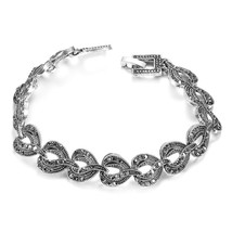Boho Charm Bright Black Crystal Bracelet For Women Antique Tibetan Silver Little - £6.96 GBP