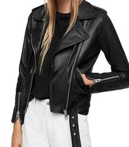 Black Leather Jacket Women Biker Moto Pure Lambskin - $179.99