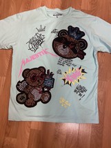 Men&#39;s Designer Rhinestone Graphic Teddy Bear T-Shirt Size Large Majestik - £15.76 GBP