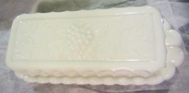 Vintage Milk Glass Covered Butter Dish Grape Pattern - $21.52