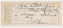 Vintage 1880&#39;s Central Vermont Railroad Company Way-Bill Receipt - $4.00