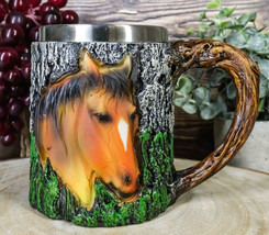 Rustic Western Wildlife Brown Horse Coffee Mug Cup Faux Tree Bark Textur... - $24.99