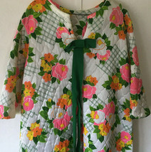 vintage bright  colors 60s flowers acetate long qulited robe mumu housecoat - £59.35 GBP