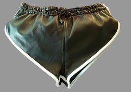 Black Lamb Leather White Pipping Nappa Men shorts / elastic band Waist 3... - £47.78 GBP