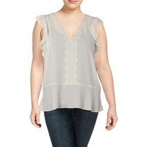 Michael Michael Kors Womens V Neck Lace Trim Top Size X-Large Color BONE/BLACK - £70.34 GBP