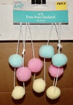 Easter 4 ft Pom Pom Garland 3 Color NIB 261W - $3.49