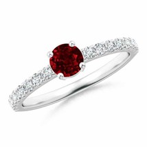 ANGARA Classic Solitaire Ruby Promise Ring with Pave Diamonds in 14K Gold - £1,413.19 GBP