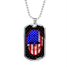 American Flag Patriotic Skull Necklace Stainless Steel or 18k Gold Dog Tag 24&quot;  - £37.52 GBP+