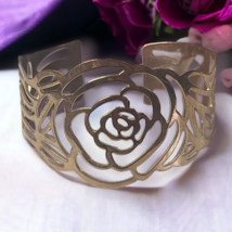 Rose Gold Tone Flower Rose Boho Cutout Bend Cuff Bracelet Bangle - £3.89 GBP