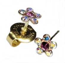 Ear Piercing Earrings Rainbow Crystal Daisy Flower Gold Studs &quot;Studex System 75&quot; - £6.14 GBP