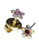 Ear Piercing Earrings Rainbow Crystal Daisy Flower Gold Studs &quot;Studex Sy... - $146.40 MXN