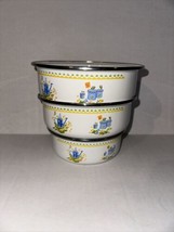 Vintage Set Of 3 Enamel Nesting Bowls - With No Lids - Made In Indonesia - $11.30