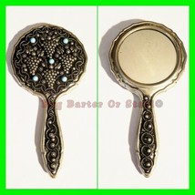 Beautiful Vintage Ornate Hand Mirror Silver Tone With Blue Accents - £15.78 GBP