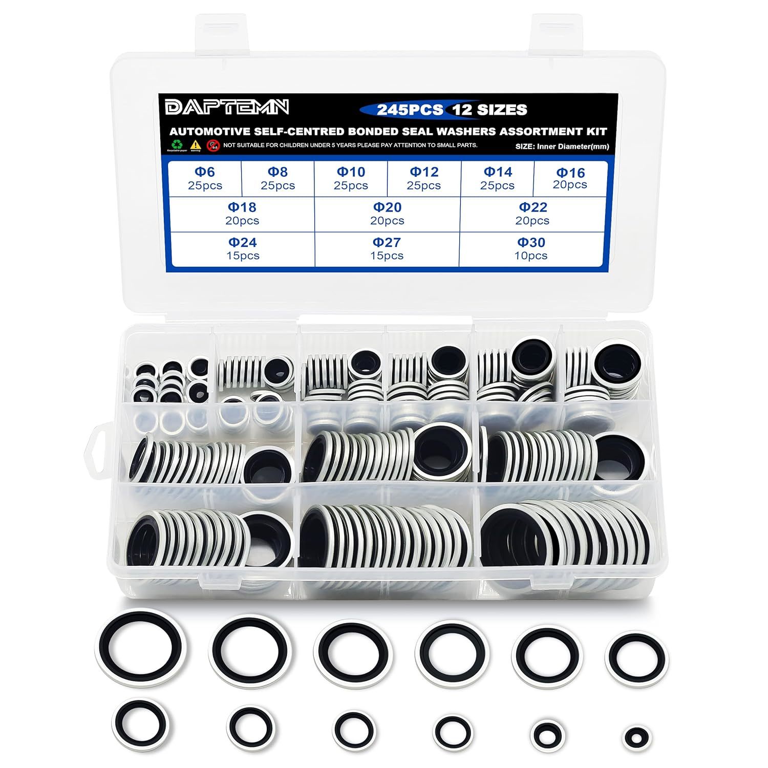 245Pcs Bonded Sealing Washers, Nbr Metric Zinc-Plated Steel Self-Centred... - $32.93