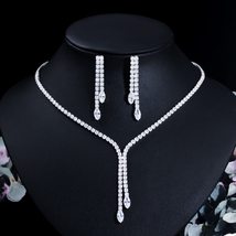 CWWZircons Bling Tassel Drop Cubic Zirconia Paved Women Party Wedding Jewelry Se - £35.25 GBP
