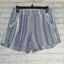 Briggs Shorts Women&#39;s Medium Blue White Striped Crochet Pockets Linen Blend - £14.23 GBP