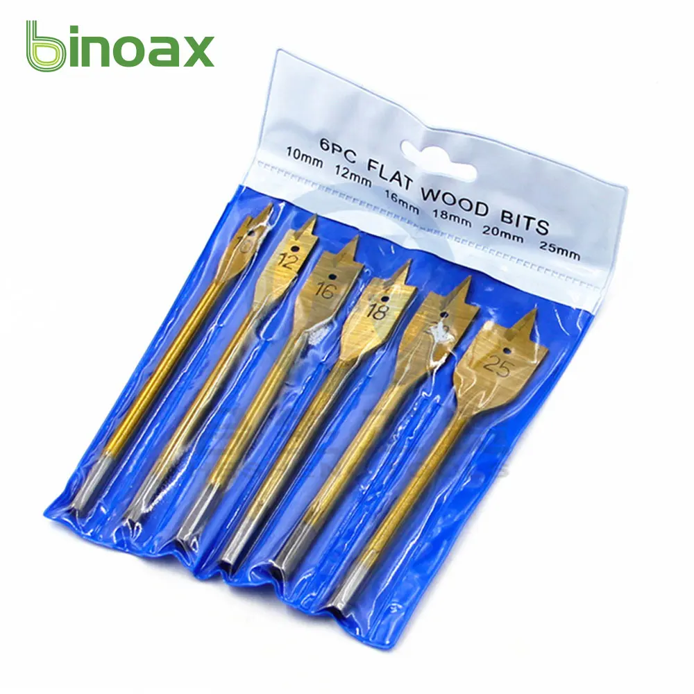 Binoax 6 Pcs Spade Drill Bit Set Paddle Flat Bits Hole Cutter Titanium Coating   - £167.17 GBP