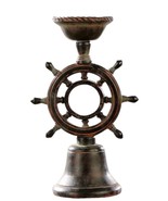 Ship Wheel Candlestick Holder 12.2&quot; High Tapered Candle Resin Nautical C... - £33.47 GBP