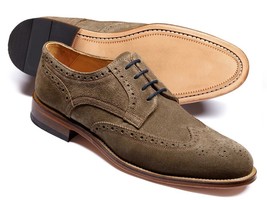 New Men Brown Suede Brogue Toe Wing Tip Oxford Hand Made Real Leather Sh... - $143.99