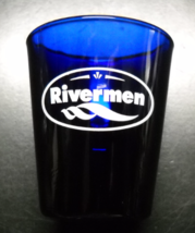 Rivermen Shot Glass West Virginia White Water Rafting Blue Glass White Print - £5.49 GBP