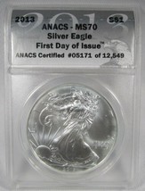 2013 Silver Eagle ANACS MS70 1st Day AJ865 - £41.80 GBP