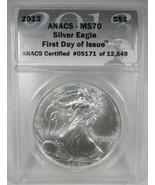 2013 Silver Eagle ANACS MS70 1st Day AJ865 - £41.82 GBP