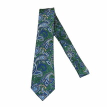 Men's 100% Silk Necktie By Bruno Piattelli Paisley Floral Fancy BP5 Green Blue image 2