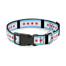 Buckle Down Plastic Clip Collar - Chicago Flags/Black - 1 Wide - Fits 11... - $9.00