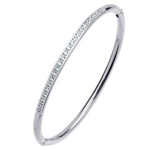 Jewelry Stainless Steel and CZ Hinged Oval Cuff Bangle - £56.23 GBP