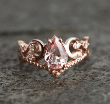 14K Rose Gold Finish 2Ct Pear Moraganite &amp; Diamond Bridal Halo Wedding R... - $74.79