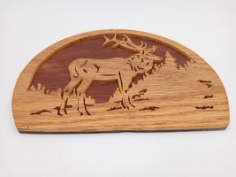 Vintage Elk Forest Scroll Saw Wood Handcrafted Wall Folk Art Décor Plaque - £8.29 GBP