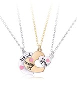 Set Of 3 Necklaces For Sisters Big Sis Middle Sis And Little Sis - Gold ... - £17.62 GBP