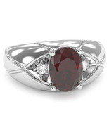 Men&#39;s Designer Garnet Diamond Ring In Solid 14k White Gold - $1,017.40 CAD