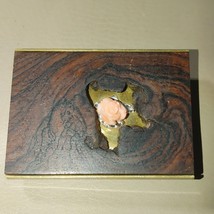 Vintage Brass Wood Carved Belt Buckle Pink Rose Inlay Motif Southwest Ru... - £57.51 GBP